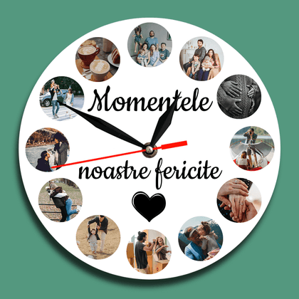 Ceas personalizat cu 12 poze - Momentele noastre fericite - Revelarta.ro