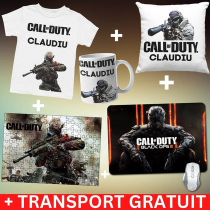 Pachet gaming Call of Duty 5 produse - Tricou + Cana + Puzzle + Mousepad + Perna - Revelarta.ro