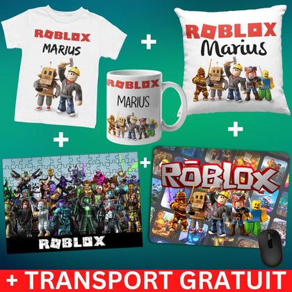 Pachet gaming Roblox 5 produse - Tricou + Cana + Puzzle + Mousepad + Perna - Revelarta.ro