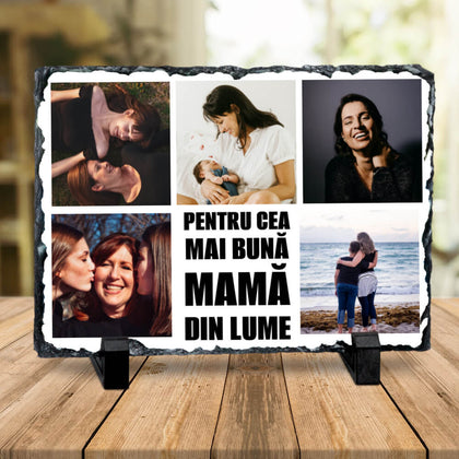 Placa de ardezie personalizata cu 5 poze si text pentru mama - Revelarta.ro