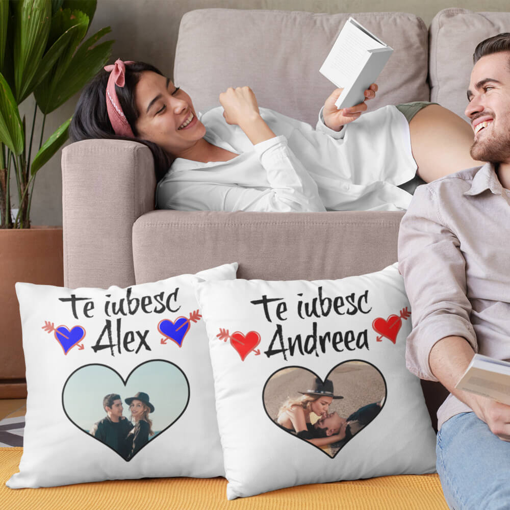 Set 2 Perne personalizate de cuplu cu poza si nume - Te iubesc - Revelarta.ro