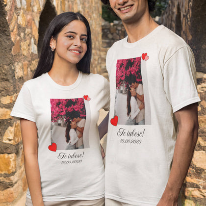 Set 2 Tricouri personalizate pentru cuplu cu o poza si mesaj - Revelarta.ro