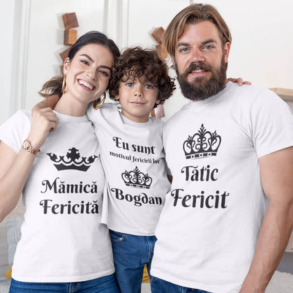 Set 3 Tricouri personalizate de familie - Tatic fericit, Mamica fericita - Revelarta.ro
