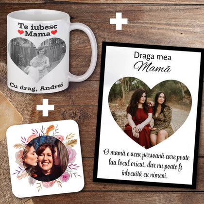 Set cadou personalizat pentru mama - Cana + Suport cana + Tablou personalizat - Revelarta.ro