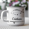 Cana metalica emailata personalizata cu nume pentru pescari