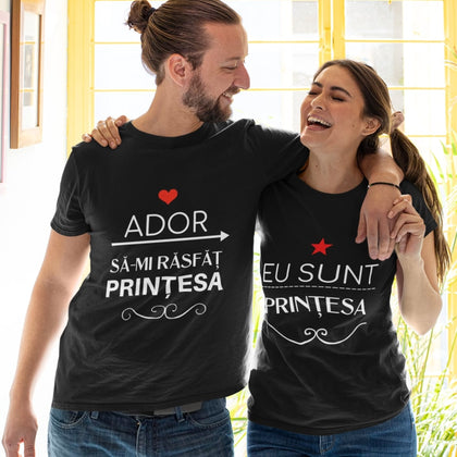 Set 2 Tricouri personalizate cuplu - Ador sa-mi rasfat printesa