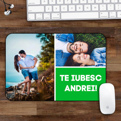 Mouse pad personalizat cu 2 poze si text - Revelarta.ro