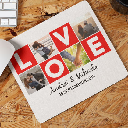 Mousepad personalizat cu 4 poze si text - LOVE - Revelarta.ro