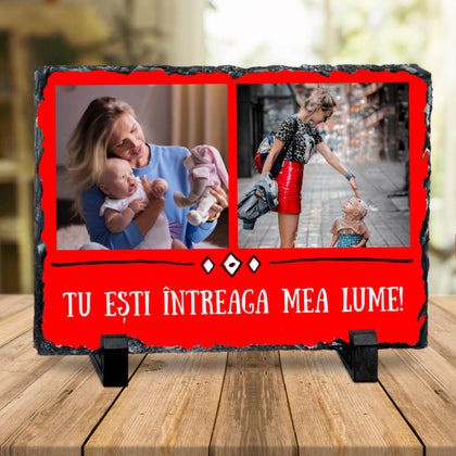 Placa de ardezie dreptunghiulara personalizata cu 2 poze - Revelarta.ro