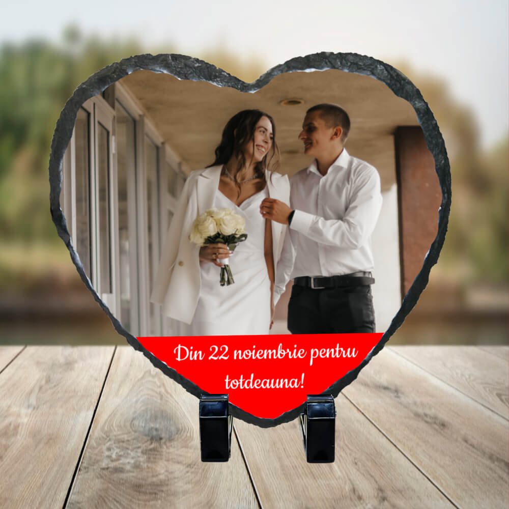 Placa de ardezie inima personalizata cu poza si text – Revelarta.ro