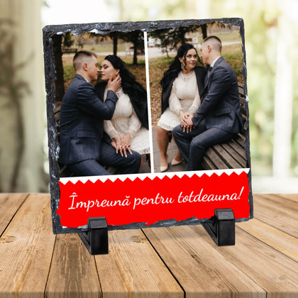 Placa de ardezie personalizata cu 2 poze si mesaj - Patrata - Revelarta.ro