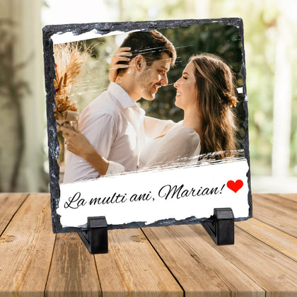 Placa de ardezie personalizata cu o poza si mesaj - Patrata - Revelarta.ro