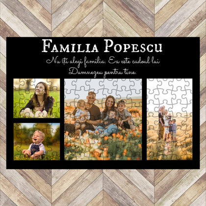 Puzzle personalizat cu 4 poze si mesaj 28x19 cm - Revelarta.ro