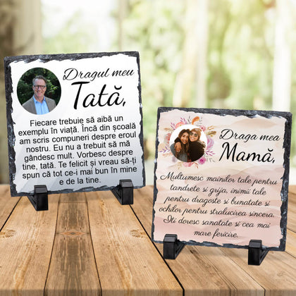 Set 2 Placi ardezie personalizate cu poza si mesaj pentru mama si tata - Revelarta.ro