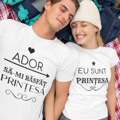 Set Tricouri cuplu personalizate - Ador sa-mi rasfat printesa - Revelarta.ro