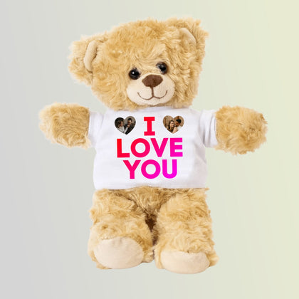 Ursulet de plus personalizat cu 2 poze si text - I love you - Revelarta.ro